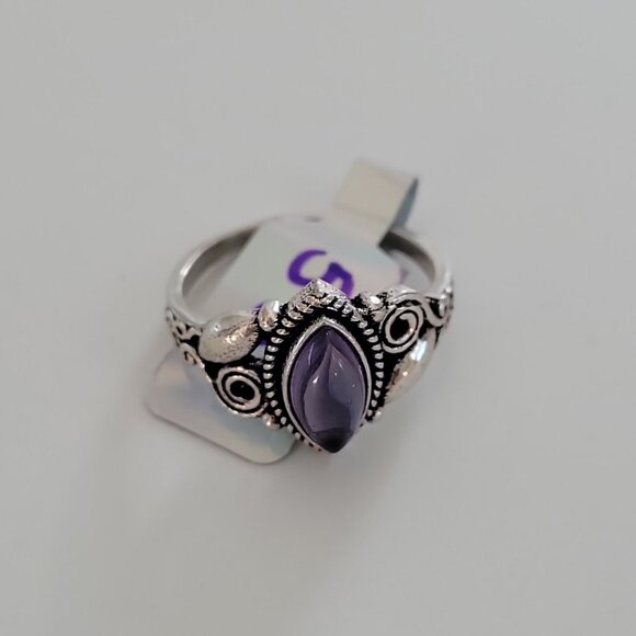 925 Sterling Silver Jewelry - 925 Sterling Silver Purple Amethyst Style Teardrop Ring Filigree Size 8.5